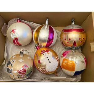 Vintage Christmas Jumbo Mercury glass Ornaments 6 pc set Poland teardrop round
